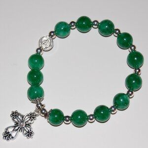 Cross Bracelet,Rosary Bracelet,Stone Bracelet,Large 10mm Stone Beads,Pray,Gift